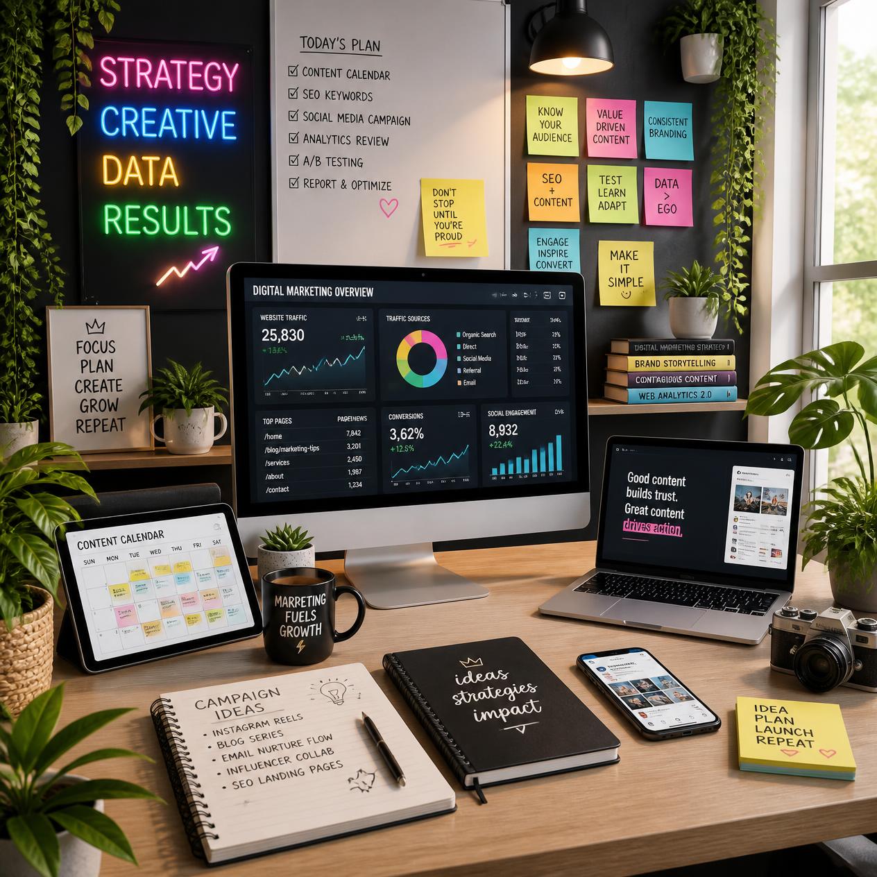 Digital marketer desk.